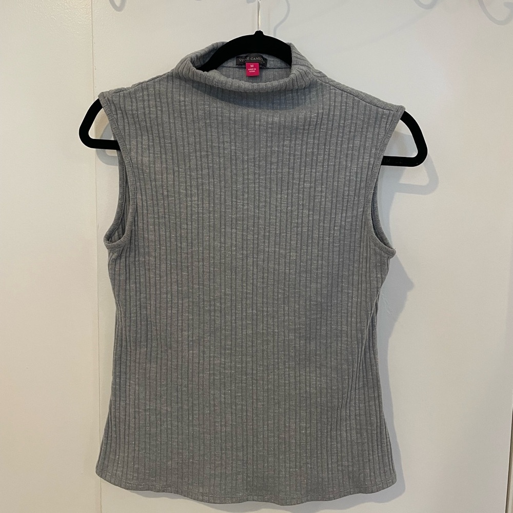 Gray Sleeveless Ribbed Turtleneck Top